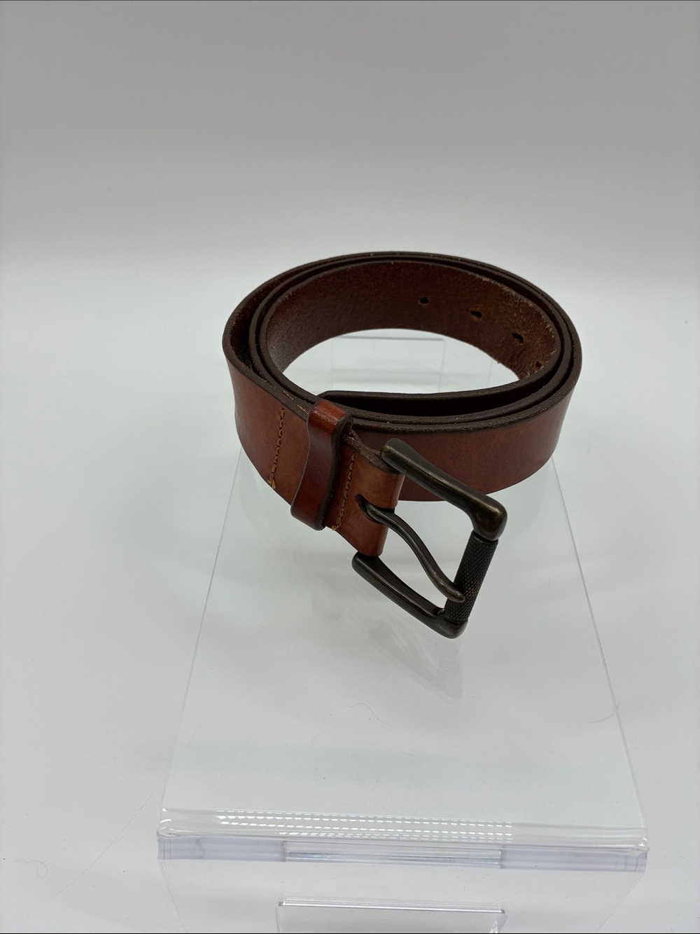 Banana Republic Chestnut Brown Leather Belt with Brushed Metal Buckle